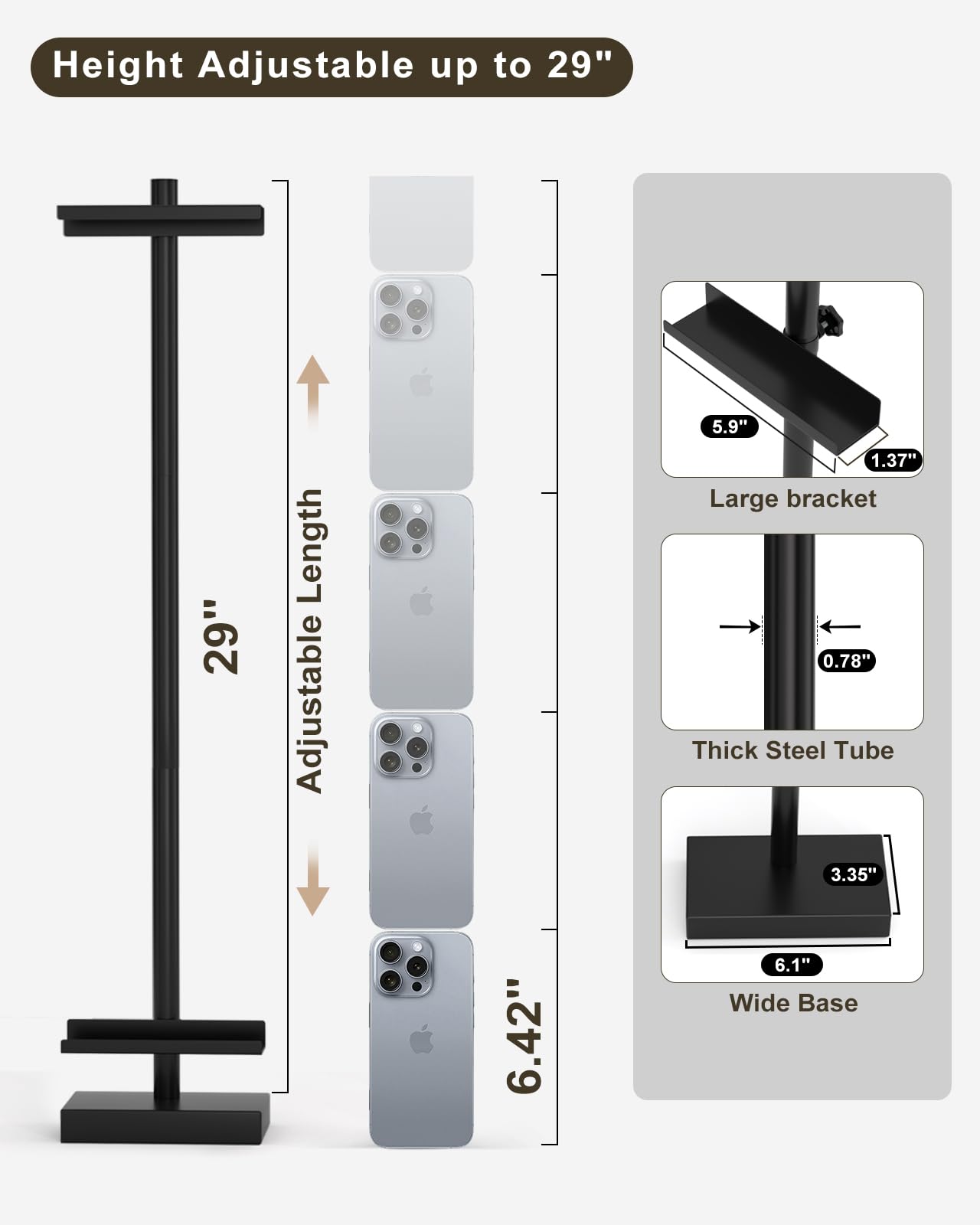 Victawks Adjustable Tabletop Easel Stand, Picture Easels for Display Up to 29" H, Metal Picture Frame Holder Stand Table for Art, Photo (Black)