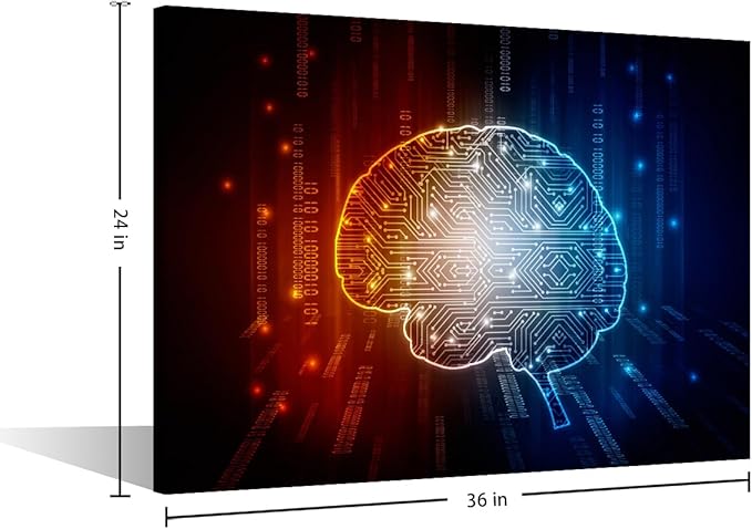 TUMOVO Internet Concept Canvas Wall Art Artificial Intelligence Concept Paintings AI Brain Prints on Canvas Modern Artwork Pictures for Living Room Bedroom Giclee Framed Ready to Hang, 36x24in
