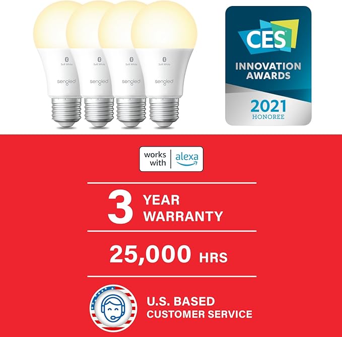 Sengled Alexa Light Bulb, S1 Auto Pairing with Alexa Devices, Warm Smart Light Bulbs, Bluetooth Mesh Smart Home Lighting, E26 60W Equivalent, 800LM, 1-Pack