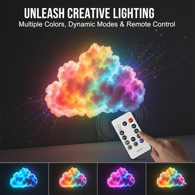 DIY USB-Powered Thundercloud LED Light Decor, 3D Cloud Ambient Light Kit, LED Cloud Lamp with Music Rhythm & Multicolor Color-Changing USB LED Strip, Cool Things for Your Room (LED400cm)