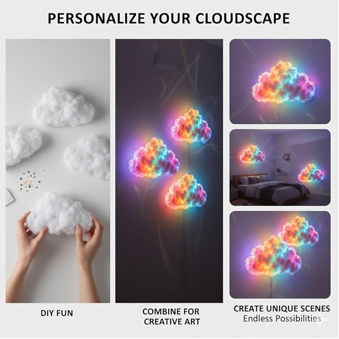 DIY USB-Powered Thundercloud LED Light Decor, 3D Cloud Ambient Light Kit, LED Cloud Lamp with Music Rhythm & Multicolor Color-Changing USB LED Strip, Cool Things for Your Room (LED400cm)