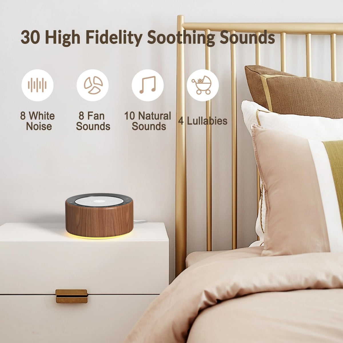 Nursery Lamp with Sound Machine, Mood Lighting, 7 Colors Night Light, 30 Soothing Sounds, White Noises for Baby, Adults. Timer, Plug in, Memory Function, Touch Control
