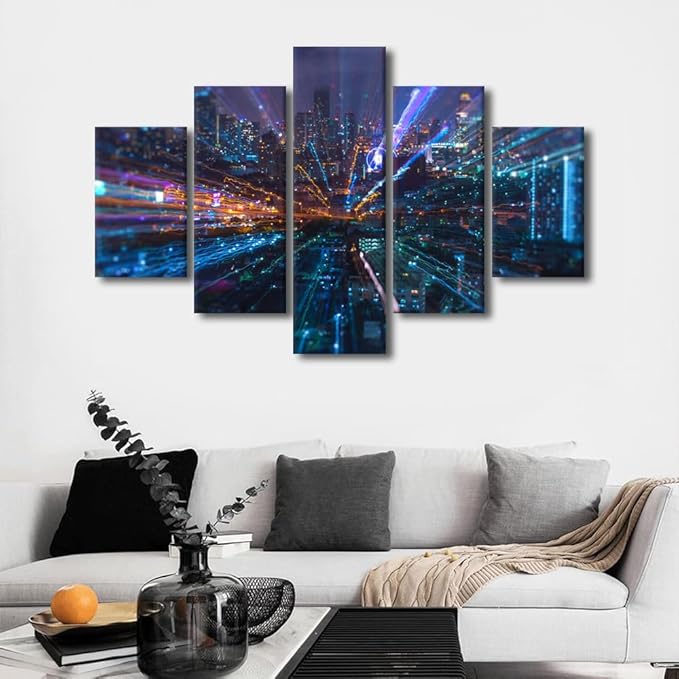 Native Americans Canvas Decorate 5 Panel Smart City Poster Modern Communication Picture Printing Decoration Office and Meeting Room Wall Decor Communication Workers Bedroom Wall Art 60x40 Inch