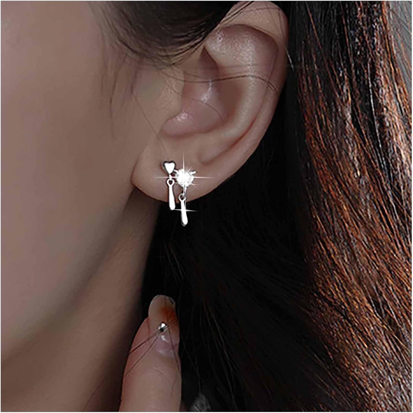 Vintage Crystal Heart Drop Earrings Silver Cz Teardrop Earrings Rhinestone Love Heart Stud Earrings Sparkly Tiny Heart Earrings Jewelry for Women