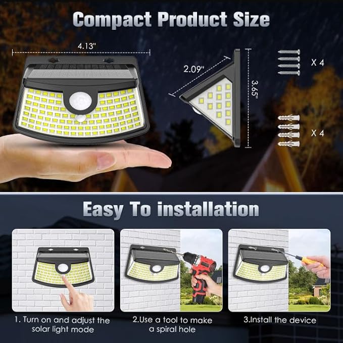 Aootek New Solar Motion Sensor Lights 120 LEDs with Lights Reflector,270° Wide Angle, IP65 Waterproof, Step Lights for Front Door, Yard, Garage, Deck (Front Button 2-Pack)