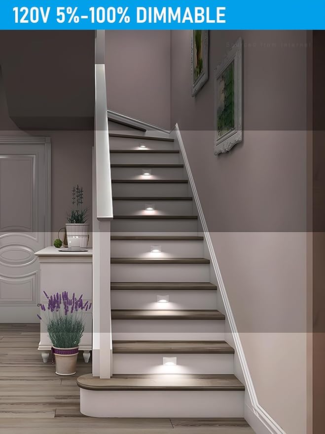 LEONLITE White 5CCT 120V LED Step Lights, 150LM 5%-100% Dimmable Stair Lights Indoor Outdoor IP65 Waterproof, Aluminum Anti-Glare Shell, CRI90 ETL 2700K/3000K/3500K/4000K/5000K, Pack of 3