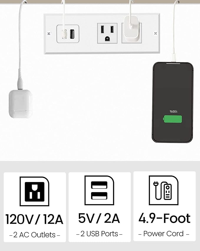 TUTOTAK End Table with Charging Station, Set of 2, Small Side Table with Outlets, Nightstand Bedside Table, 2-Tier Storage Shelf for Small Space, Living Room, Bedroom White TB01BW041