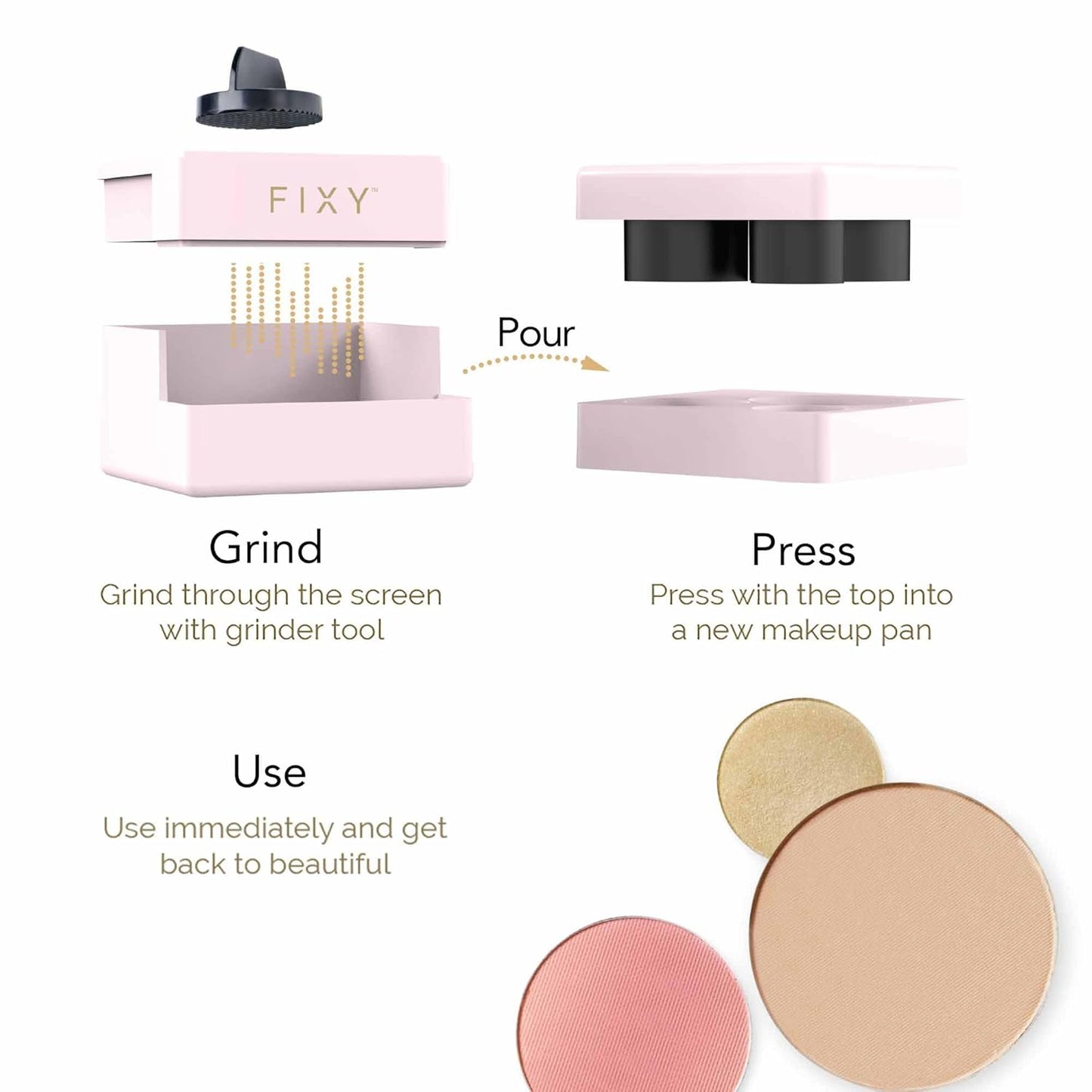 FIXY Makeup Repair Kit - Repressing tool for Eyeshadows, Blush & Highlighter or Depot | Organize Makeup Pans in Makeup Palette with Mirror | Makeup Artist Must Haves