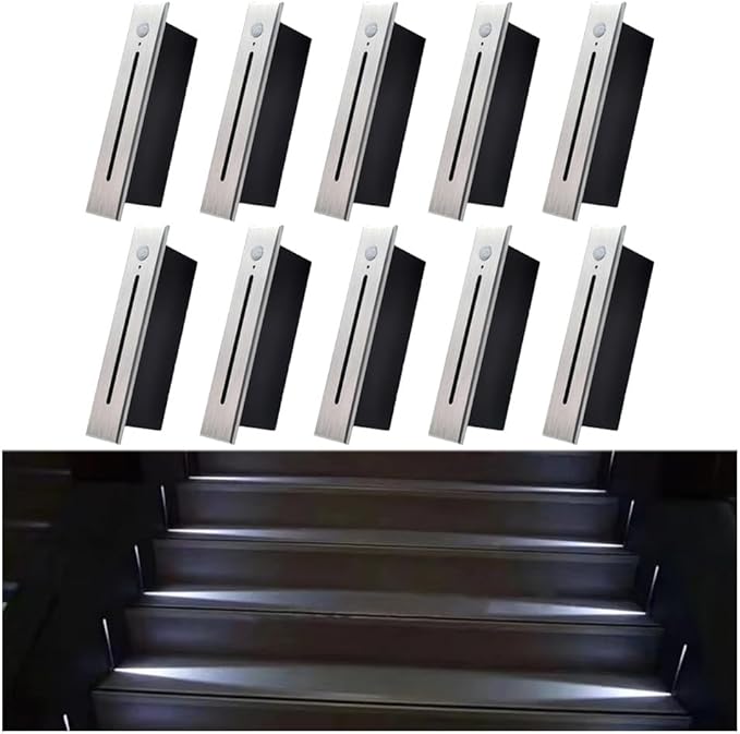 10Pcs Modern Stairway Lights LED Lights for Stair Railing Embedded LED Step Lighting 3W AC85-265V Not Waterproof, for Stair/Decks/Steps/Hallway/Movie Theater Corridor 6000K Brushed Silver