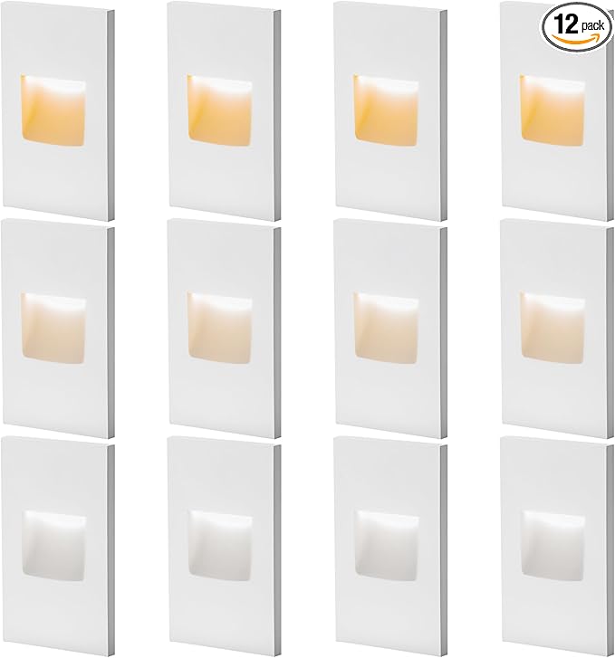 FTL 12-Pack Outdoor Step Lights LED Stair Lights Indoor, 12V 3000K/4000K/5000K Color Changing Deck Stair Light, 3.5W 150LM Low Voltage Lights for Step Aluminum, Waterproof White Vertical