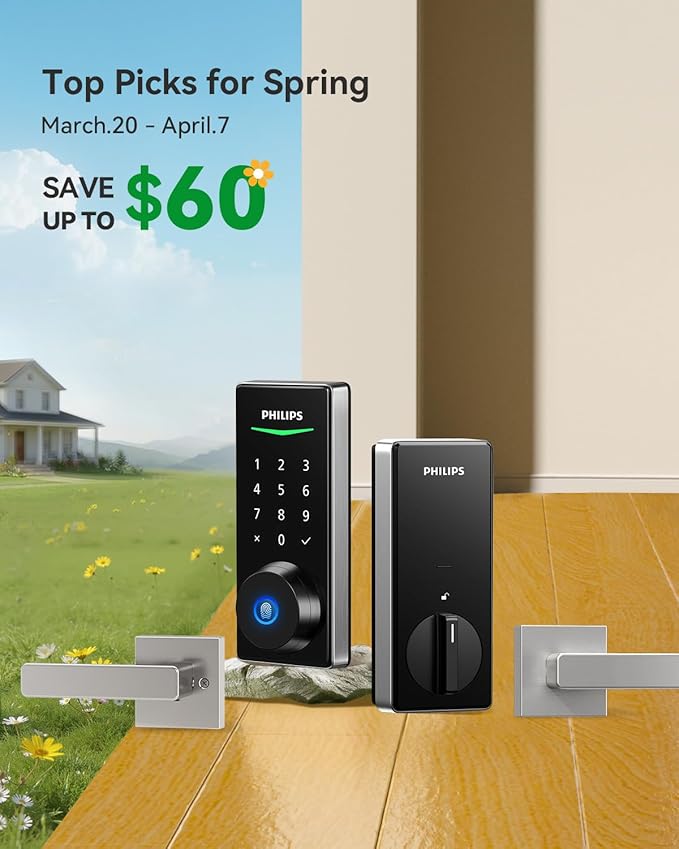 Philips WiFi Smart Lock with Handle, Fingerprint Keyless Entry Door Lock with WiFi Bridge, Smart Locks for Front Door with Handle Set, APP Remote Control, Work with Alexa&Google Assistant, Auto-Lock