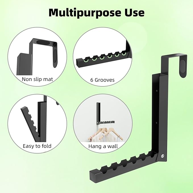 2 Pack Over The Door Hanger, Folding Over The Door Drying Rack for Laundry,Foldable Over The Door Clothes Hanger,Small Clothes Drying Rack for Dorm Portable Black