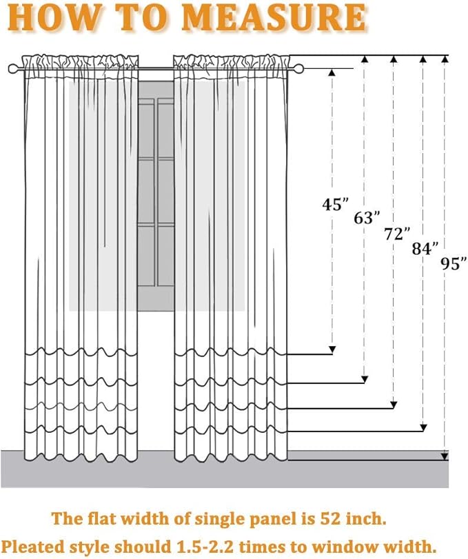 RYB HOME Short White Linen Curtains 45 inches Long, Cortinas para Cuarto Semi Sheer Curtains Rod Pocket Bedroom Kitchen Bathroom Window, White, W 52 x L 45, Set of 2
