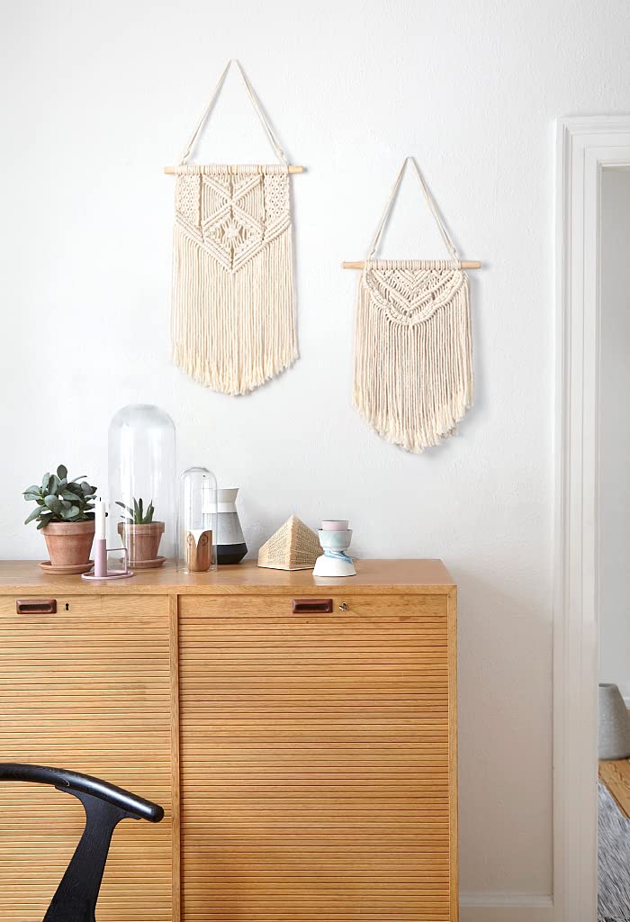 Mkono 2 Pcs Macrame Wall Hanging Boho Wall Art Decor Woven Chic Bohemian Room Decor for Bedroom Nursery Living Room Dorm Apartment, Small Size 13" L x 10"" W and 16"" L x 10"" W"
