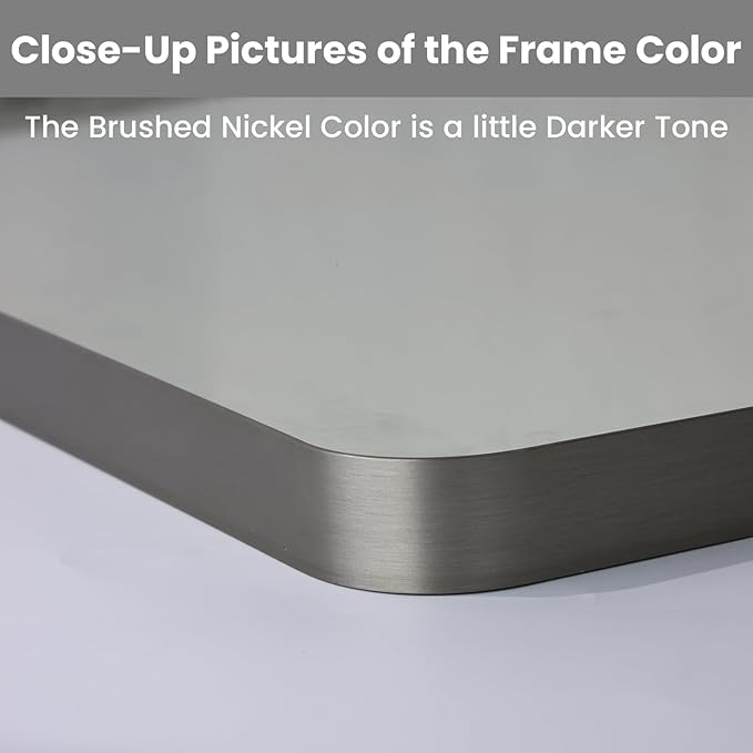 LOAAO 40X32 Inch Brushed Nickel Bathroom Mirror, Rounded Rectangle Silver Metal Frame Mirror, Brushed Nickel, Anti-Rust, Shatter Proof, Hangs Horizontally or Vertically