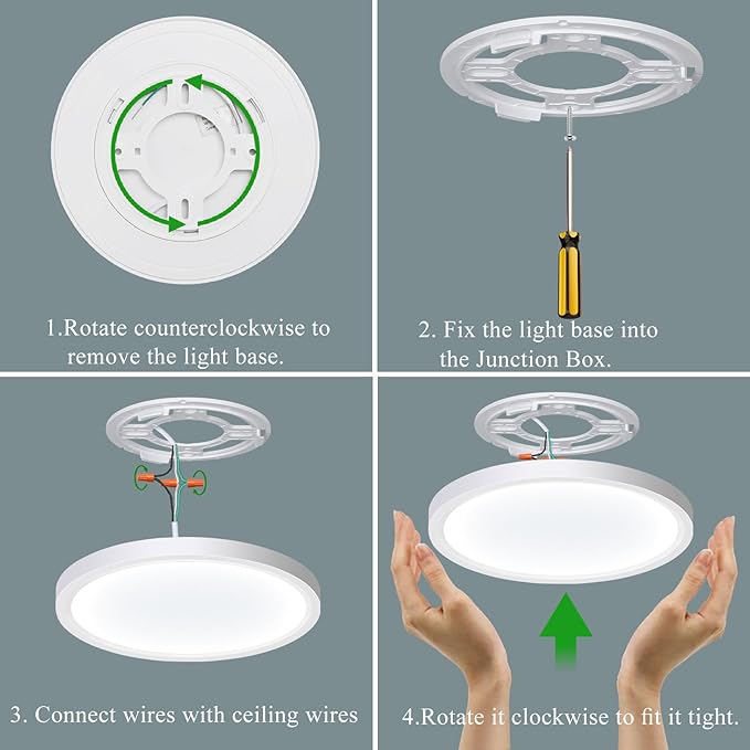 LED Flush Mount Ceiling Light , Super Slim 12W 7Inch 3000K/3500K/4500K/5000K/6500K 5 Color Changeable 1440LM Low Profile White Ceiling Light for Bedroom, Living Room, Dining Room, Hallway, Pack of 2
