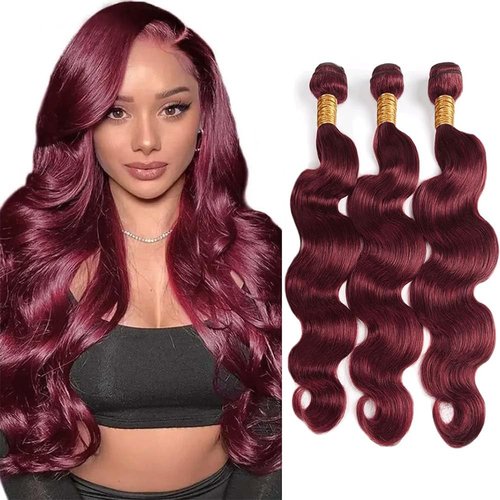Giginger Bundles Human Hair Burgundy 99J Body Wave Human Hair Bundles 16 18 20 inch Wine Red Unprocessed Quick Weave Soft Sewn In Hair Extensions for Black Women