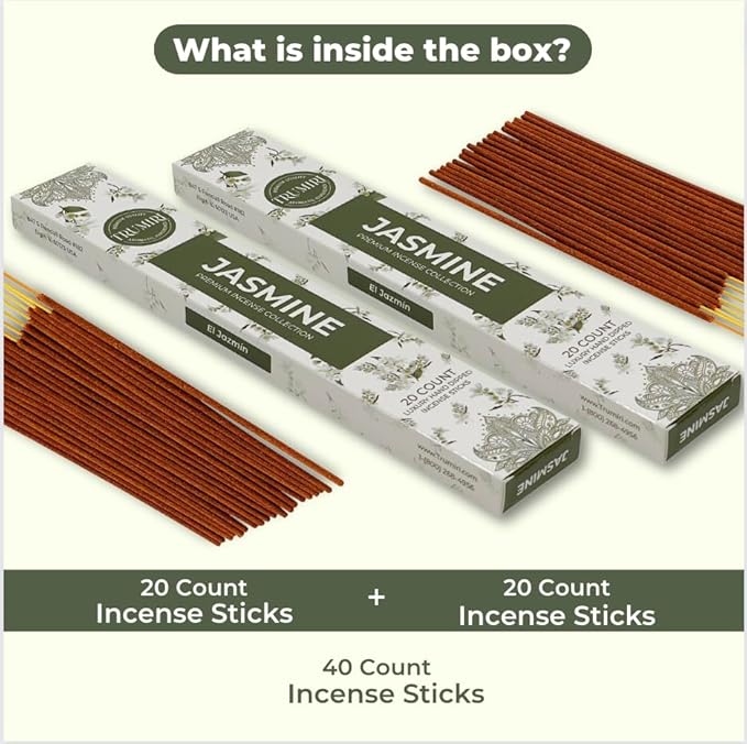 Jasmine Incense Sticks - Total 40 Insence-Sticks - Dual Pack of 20 Insense - Inciensos - Inscents - Natural Non Toxic Ingredients - Incents - Incence - Inscense - Insents