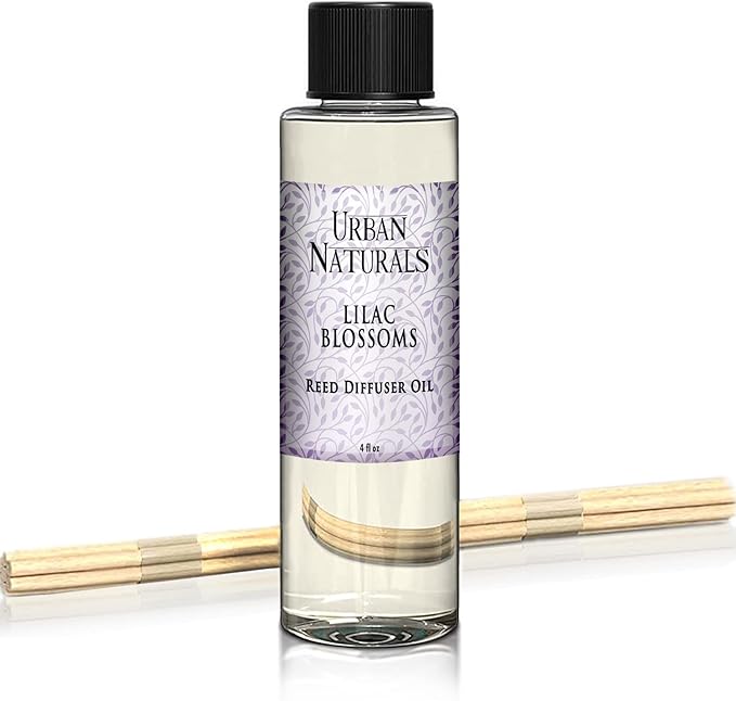 Urban Naturals Reed Diffuser Oil Refill, Lilac Blossoms Oil for Diffuser with Lilac, Violets, Lily of the Valley, 4 oz + Free Reed Sticks, Made in the USA