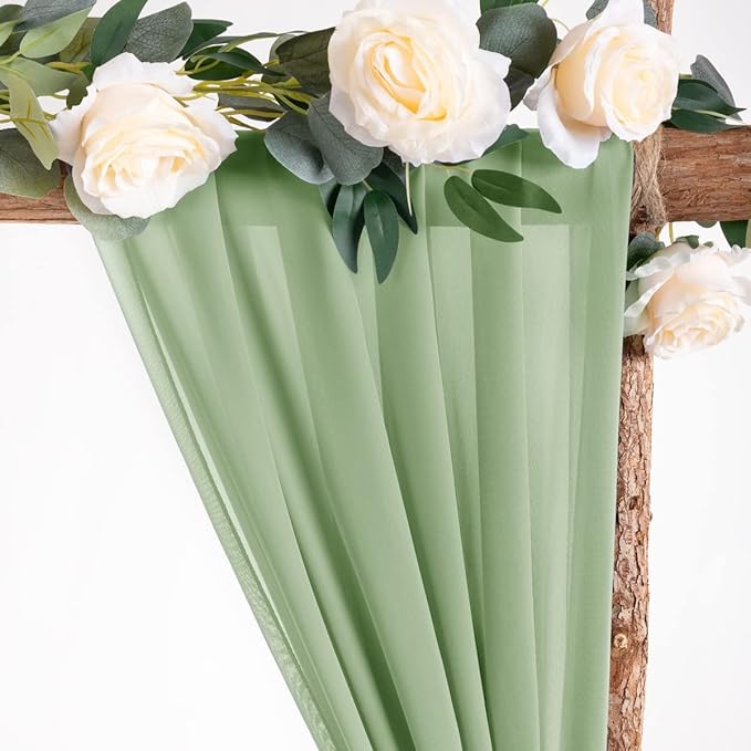 Socomi Wedding Arch Draping Fabric 1 Panel 29" x 19Ft Sage Green Sheer Chiffon Curtain Drapes 6 Yards for Wedding Ceremony Birthday Party Decoration