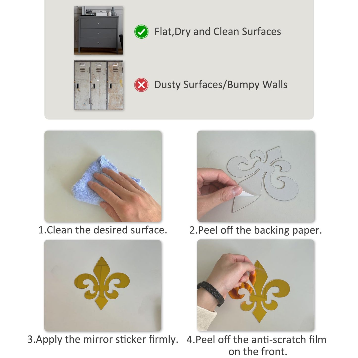 funlife Hollow Self Adhesive Mirror Wall Stickers, Small Plastic Gold Mirror with Adhesive Back for Home Cabinet Wall Decor 3.94" X 3.94"" 16 PCS Corner Onlay Applique Pattern-Mirror"