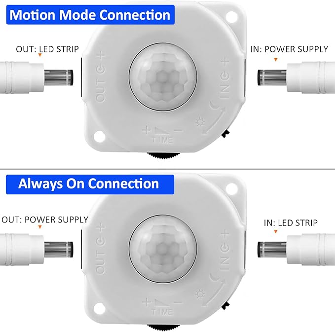 JOYLIT Motion Sensor COB LED Light Strip 16.4FT Cool White 6000K, Movement Activated Auto ON/Off 12V LED Tape 320LEDs/M Bright Uniform, PIR Sensing LED Strip for Stairs, Under Bed, Closet, Cabinet