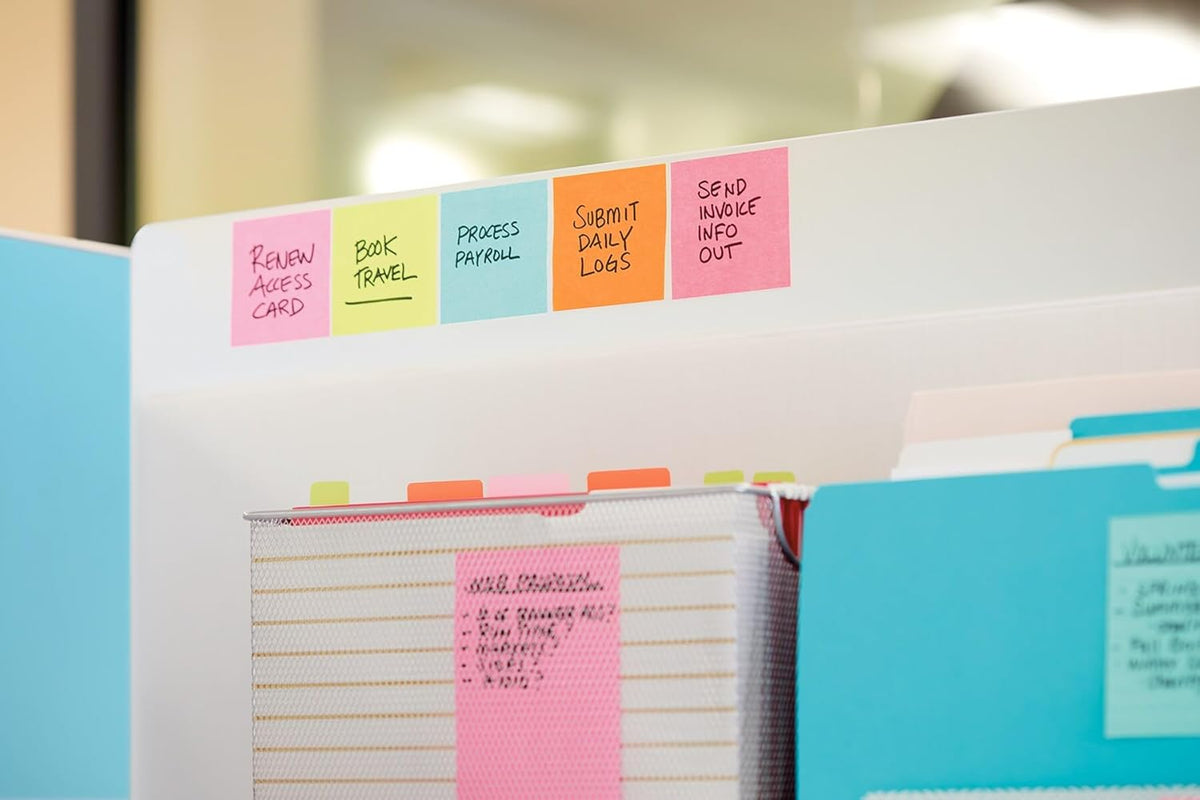 Post-it Super Sticky Notes, 24 Sticky Note Pads, 3 x 3 in., School Supplies, Office Products, Sticky Notes for Vertical Surfaces, Monitors, Walls and Windows, Supernova Neons Collection (Pack of 8)