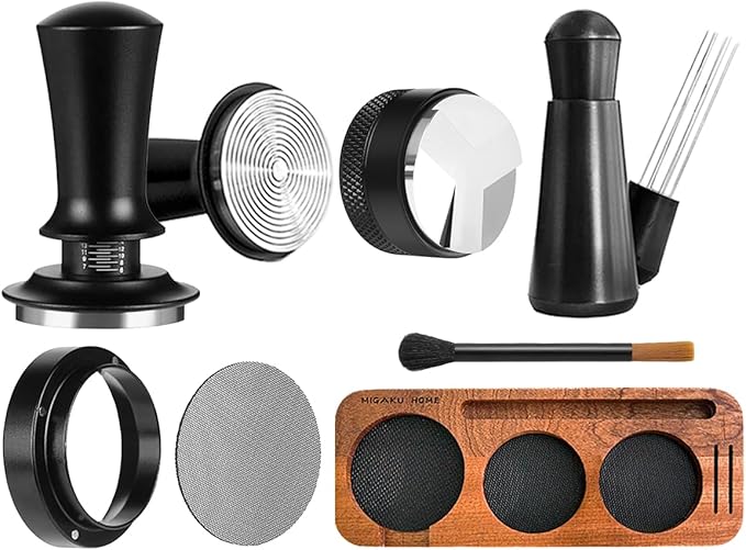 7 PCS Espresso Accessories Kit, Espresso Tamping Station, Coffee Tamper, Coffee Distributor, WDT Tool, Puck Screen, Dosing Funnel, Cleaning Brush, Barista Tools Set (51mm)
