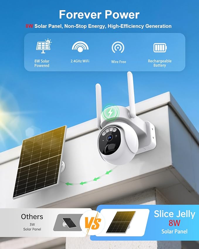 Solar Security Cameras Wireless Outdoor -2K WiFi Cameras for Home Security with Solar/Battery Powered,360° PTZ Solar Camera Outdoor Wireless, 2-Way Audio, Motion Alert, IP66