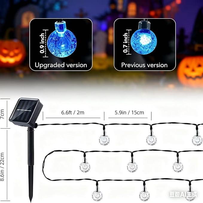 20 LED Decorations Crystal Globe Solar String Extra-Bright Outdoor Lights with 8 Lighting Modes Waterproof Solar Powered Patio Hanging Light for Garden Yard Porch Wedding Party Decor(Blue)
