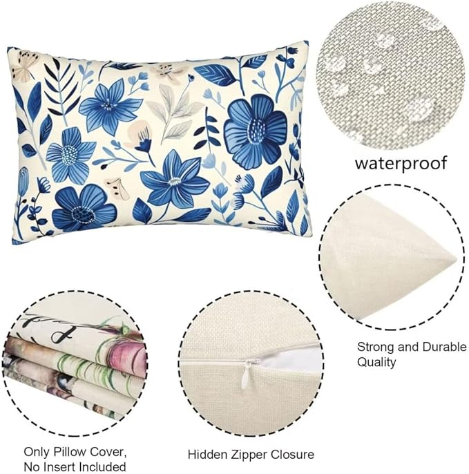 Outdoor Pillows Blue Pillow Covers 16x24 Inch Set of 2 Throw Pillow Covers, Scandinavian Throw Pillows, Lumbar Pillows Cushion Covers Decorative Pillow Covers for Couch Garden Patio Furniture J334