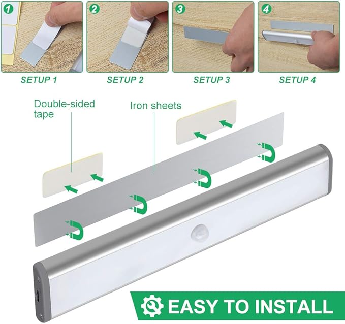 LEPOTEC LED Under Cabinet Lighting,Closet Lights Motion Sensor Light Rechargeable Cabinet Lights Wireless LED Kitchen Cabinet Lights Counter Lighting Magnetic Closet Lighting/Warm White Light(3Pack)