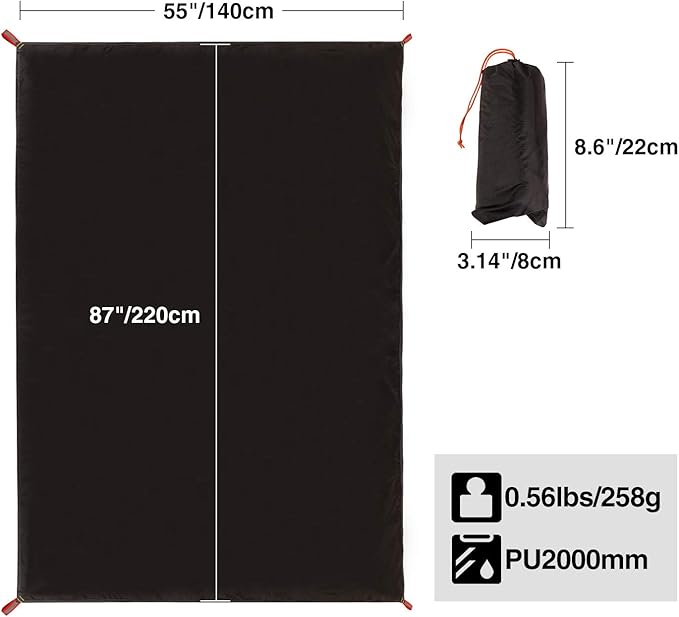 REDCAMP Ultralight Tent Footprint, PU 2000 Waterproof Camping Tent Tarp with Drawstring Carrying Bag, Waterproof Camping Tarp for Outdoor Hiking Camping