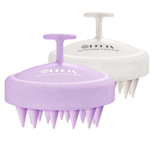 HEETA Scalp Massager Hair Growth 2-Pack, Silicone Scalp Scrubber Shampoo Brush for Exfoliation Dandruff Removal Head Massage Stress Relax, Wet & Dry Use for Women Men Hair Care, Wheat Straw Material