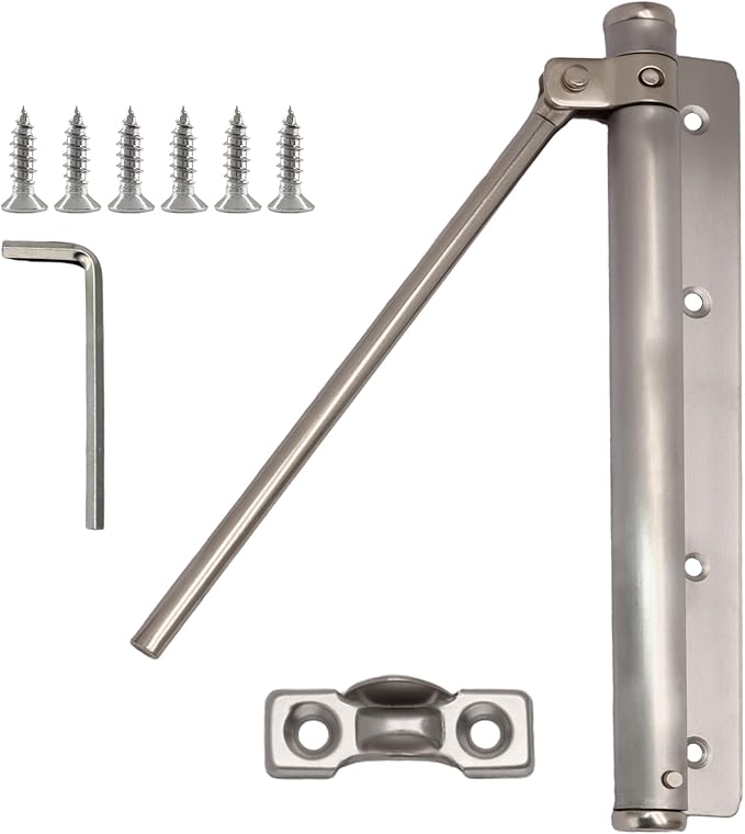 Litoexpe Automatic Door Closer, Safety Spring Door Closers Auto Soft Close, Adjustable Catch Speed with Arm, Silver