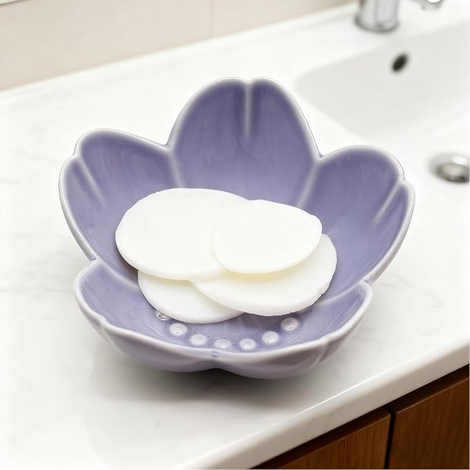Purple Flower Ring Dish Jewelry Tray, Ceramic Jewelry Dish, Small Trinket Dish, Nightstand Bathroom Decor Ring Holder, Jewlery Plate Bowl for Christmas Friendship Birthday Gifts for Women Mom