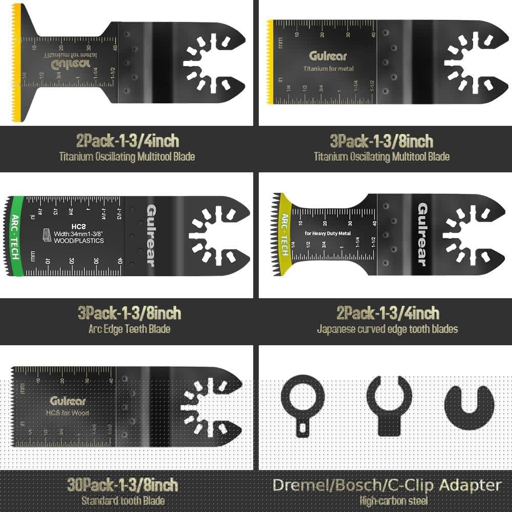 40PCS Multitool Blades kit Includes Titanium Multi Tool Blades Use in Wood Plastics Metal Cutting Removing Oscillating Blades with Quick Release Ideal Oscillating Tools Name Brands Replacement Blades