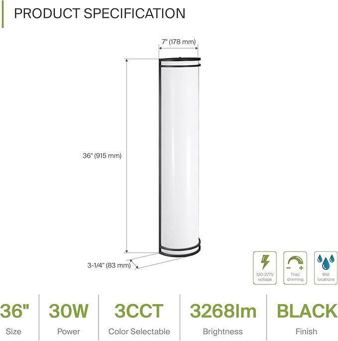 ASD 36 Inch LED Outdoor Sconce Lights - 30W 120-277V 3000K 4000K 5000K Black Exterior Lighting Fixtures, Dimmable Exterior Lights for House, Modern Patio Wall Light Fixture ETL