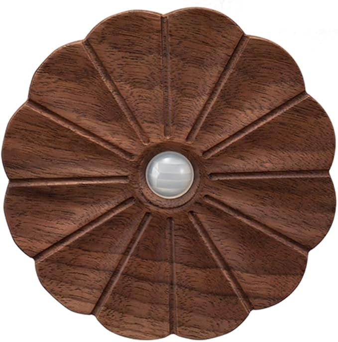 Motion Sensor Night Light Wooden Carved Flower USB Rechargeable Stick-On Step Lights Magnetic Mini Wall Lights for Hallway Bedroom Living Room Stair (Black Walnut)