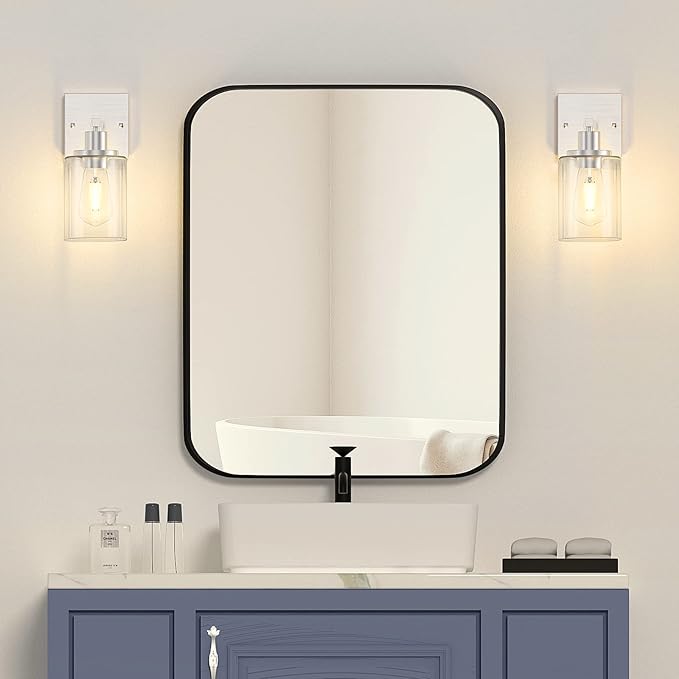 Licperron Wall Sconces Set of Two, Brushed Nickel Modern Wall Sconces Lighting with Clear Glass Shade, Industiral Bathroom Vanity Light Fixtures, Farmhouse Wall Lamp for Bedroom Mirror Living Room