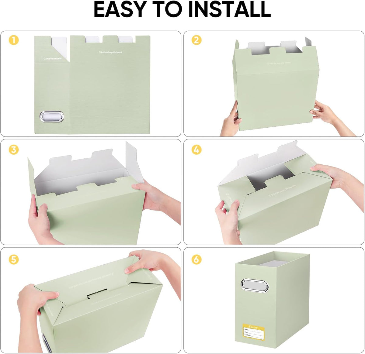 BALEINE File Organizer Box, Cardboard File Folder Organizer with Handle for Letter Size, Portable Collapsible Hanging Filing Box for Home Office Document Storage (2 Pack, Beige)