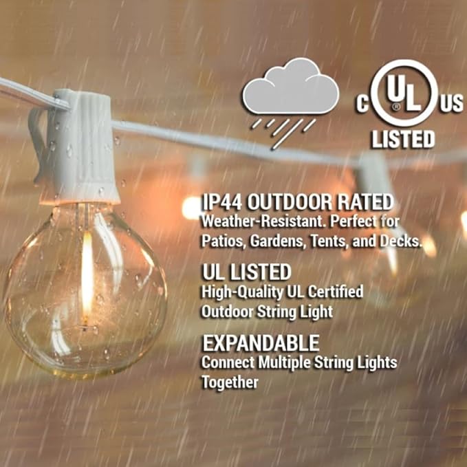 Abeja LED Outdoor String Lights, 50FT G40 Patio String Lights with 52 Dimmable Shatterproof Bulbs, Waterproof Backyard Outdoor Hanging Lights for Backyard, Bistro, Porch, Deck Decor