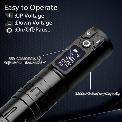Ambition Storm Wand Wireless Tattoo Machine with 2400mAh Battery Power - Rotary Tattoo Gun Cartridge Pen with Coreless Motor Digital LED Display for Professionals and Beginners Tattoo Artists