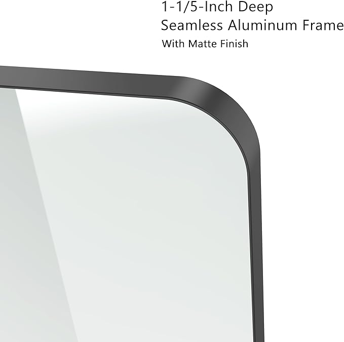 VocalStar 30 x 36 Inch Black Metal Framed Bathroom Mirror for Wall, Rounded Rectangle Metal Framed Bathroom Wall Vanity Mirror Farmhouse, 1/4-inch Shatterproof Glass | Ultra-Flush Hanging