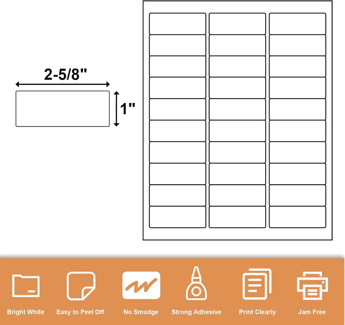 Address Labels 1" X 2-5/8" 30 Up Mailing Label for Laser/Inkjet Printer, Blank White, Permanent Adhesive, Printable Label Sticker Paper (1000 Sheets - 30000)