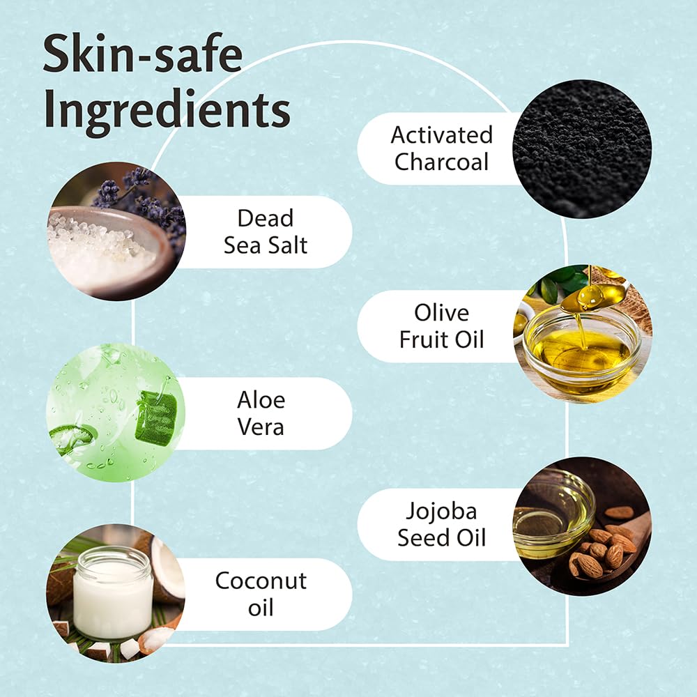 Exfoliating Charcoal Scrub with Collagen & Stem Cells – Salt Scrub for Body Toning, Cellulite, Armpit Detox, and Skin Smoothing for Face, Feet, and Body by M3 Naturals.