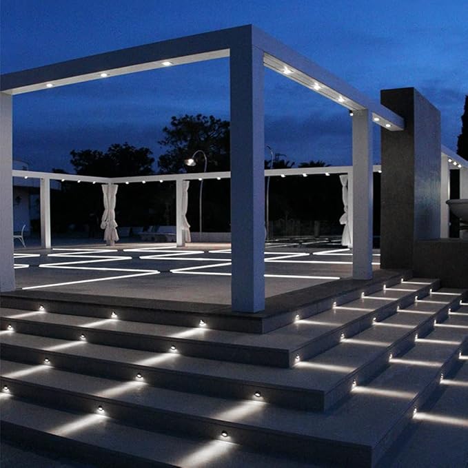 10 Pack LED Stair Lights Kit Low Voltage Deck Lights Waterproof IP65 Outdoor 1-2/5" Recessed Wood LED Deck Lighting Yard Garden Patio Step Landscape Pathway Decor Lamps, Cold White