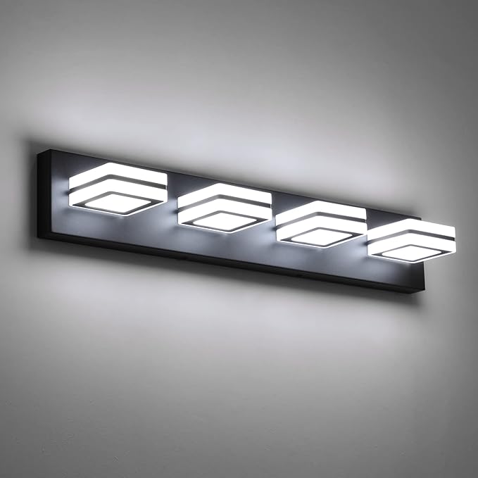 Ralbay Modern LED Bathroom Vanity Lights 4 Lights LED Black Bathoom Wall Lighting Over Mirror Up and Down Acrylic Matte Black Vanity Lights
