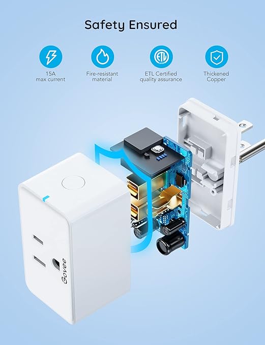 Govee Dual Smart Plug 2-in-1 Compact Design, 15A WiFi Bluetooth Outlet, Compatible with Alexa and Google Assistant