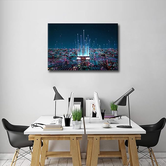 TUMOVO Canvas Wall Art for Living Room Internet Concept Modern Home Decor CPU Concept HD Printed Posters Virtual Space Artwork for Bedroom Office Wall Art Painting Pictures Ready to Hang, 24x16in